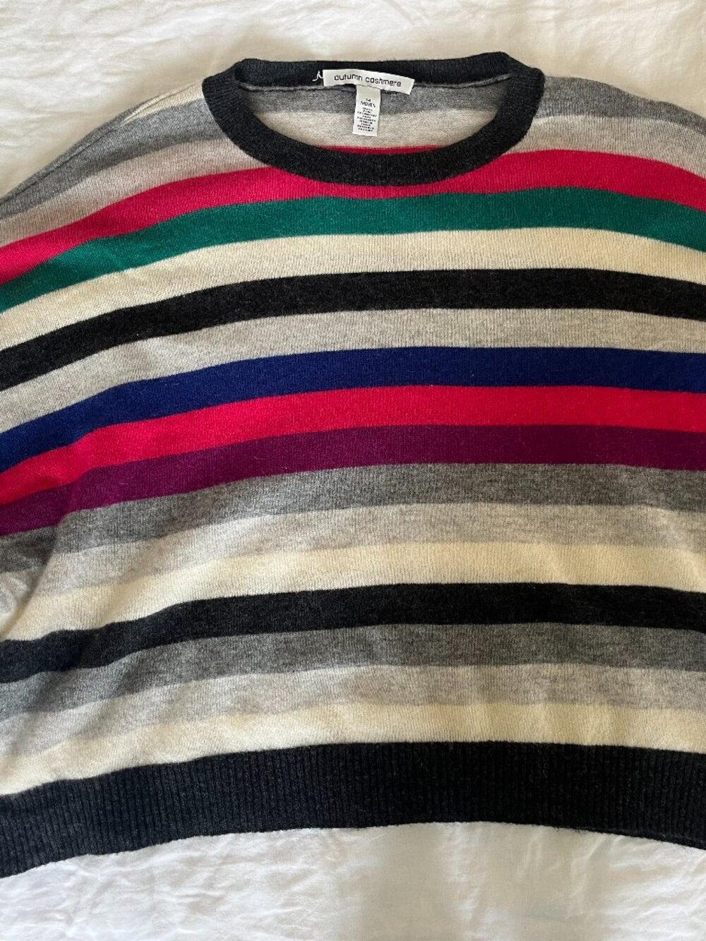 Autumn Cashmere 100% Cashmere Fall Pullover Sweater Striped